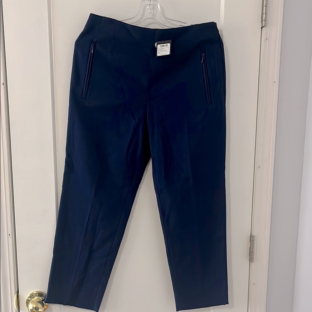 Club Monaco Navy Blue Cropped Zip Pocket Textured Knit Trousers Size 6